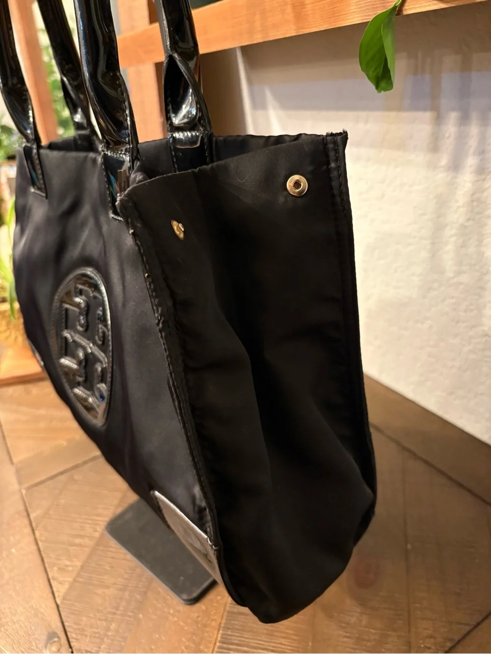 Tory Burch Black Nylon Tote with Patent Trim and Logo - Picture 4 of 8
